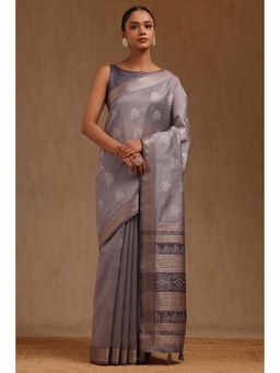 Soch - Grey Tussar Woven Design Saree with Unstitched Blouse