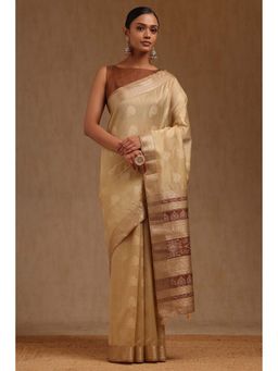 Soch - Beige Tussar Woven Design Saree with Unstitched Blouse