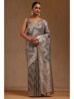 Soch - Grey Linen Woven Design Saree with Unstitched Blouse