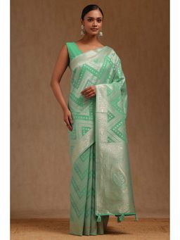Soch - Light Green Linen Woven Design Saree with Unstitched Blouse