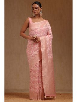 Soch - Pink Linen Woven Design Saree with Unstitched Blouse