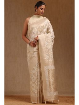 Soch - Cream Linen Zari Woven Saree with Unstitched Blouse