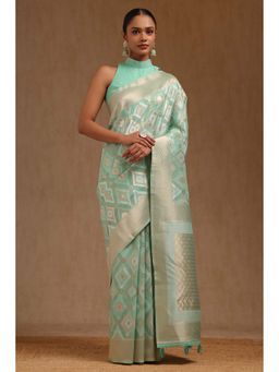 Soch - Light Green Linen Zari Woven Saree with Unstitched Blouse