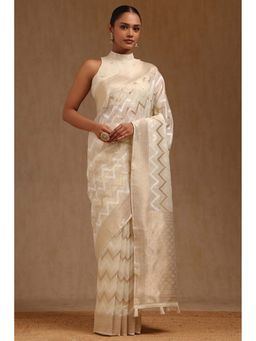 Soch - Cream Linen Zari Woven Saree with Unstitched Blouse