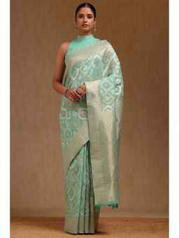 Soch - Light Green Linen Zari Woven Saree with Unstitched Blouse