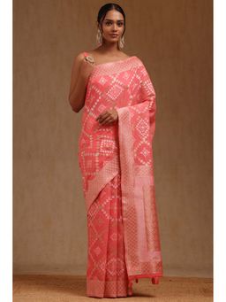 Soch - Pink Linen Woven Design Saree with Unstitched Blouse