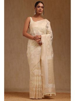 Soch - Cream Linen Woven Design Saree with Unstitched Blouse