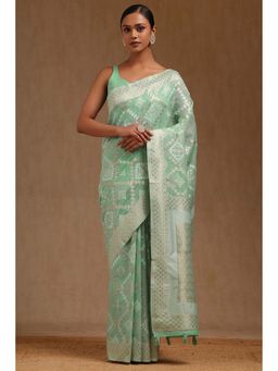 Soch - Light Green Linen Woven Design Saree with Unstitched Blouse