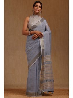 Soch - Blue Linen Woven Design Saree with Unstitched Blouse
