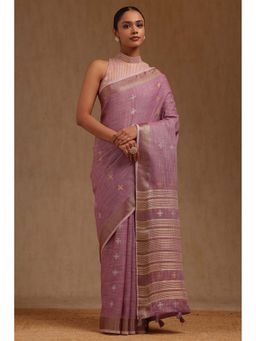 Soch - Purple Linen Woven Design Saree with Unstitched Blouse