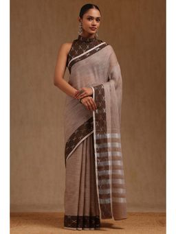Soch - Earth Brown Linen Woven Saree with Unstitched Blouse