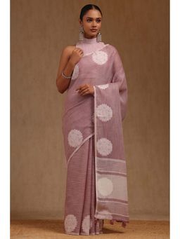 Soch - Blush Pink Linen Woven Design Saree with Unstitched Blouse