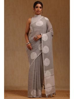Soch - Grey Linen Woven Design Saree with Unstitched Blouse