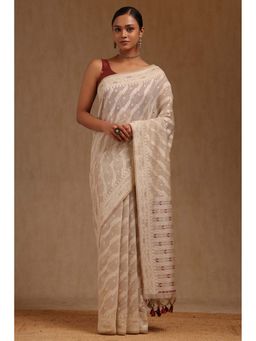 Soch - Beige Chanderi Woven Design Saree with Unstitched Blouse