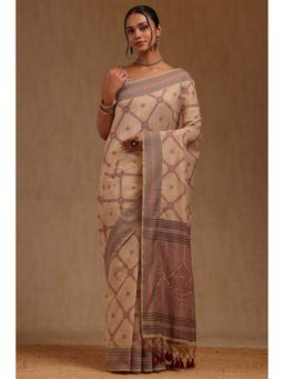 Soch - Beige Chanderi Woven Design Saree with Unstitched Blouse