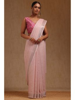 Soch - Pink Linen Woven Saree with Unstitched Blouse