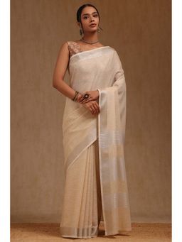 Soch - Cream Linen Woven Saree with Unstitched Blouse