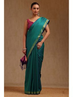 Soch - Teal Green Silk Woven Saree with Unstitched Blouse