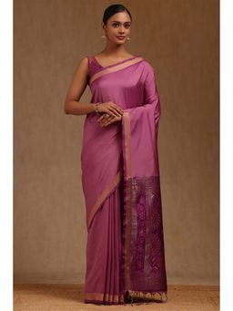 Soch - Purple Silk Woven Saree with Unstitched Blouse