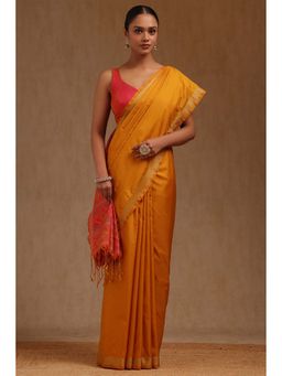 Soch - Yellow Silk Woven Saree with Unstitched Blouse