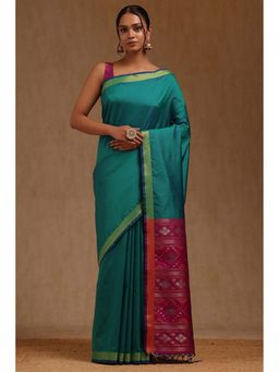 Soch - Teal Green Silk Woven Saree with Unstitched Blouse