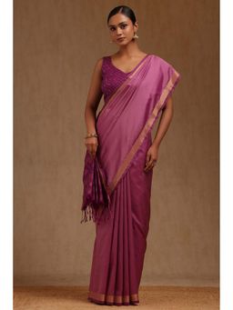 Soch - Purple Silk Woven Saree with Unstitched Blouse