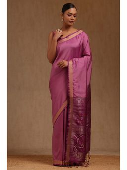 Soch - Purple Silk Woven Saree with Unstitched Blouse