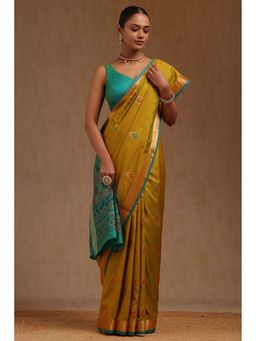 Soch - Olive Silk Zari Woven Saree with Unstitched Blouse