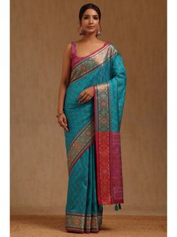 Soch - Blue Silk Woven Design Saree with Unstitched Blouse