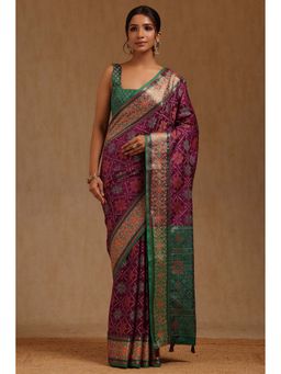 Soch - Purple Silk Patola Woven Saree with Unstitched Blouse