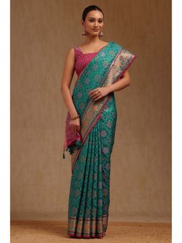 Soch - Blue Silk Patola Woven Saree with Unstitched Blouse