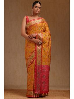 Soch - Yellow Silk Patola Woven Saree with Unstitched Blouse