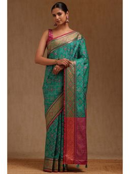 Soch - Green Silk Patola Woven Saree with Unstitched Blouse