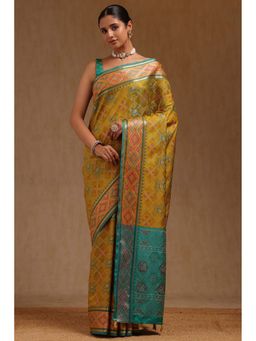 Soch - Light Olive Silk Patola Woven Saree with Unstitched Blouse