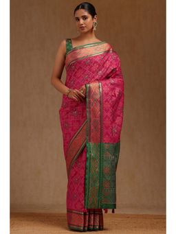 Soch - Fuchsia Pink Silk Patola Woven Saree with Unstitched Blouse