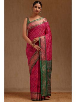 Soch - Pink Silk Woven Design Saree with Unstitched Blouse