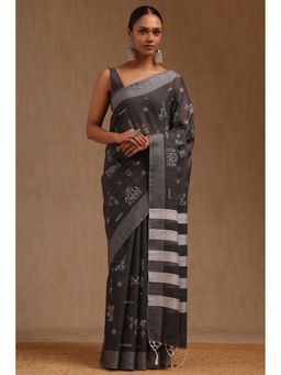 Soch - Grey Chanderi Warli Design Thread Work Saree with Unstitched Blouse