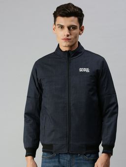 SHOWOFF - Men Casual Solid Navy Blue Jacket