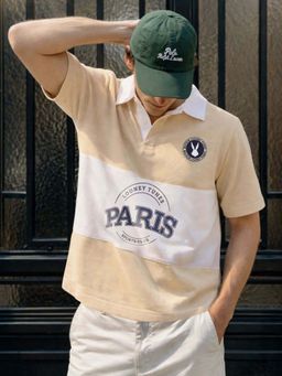 The Indian Garage Co - Beige Men Boxy Fit Looney Tunes Printed Half Sleeves Polo T-Shirt