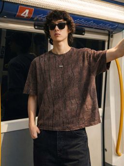 The Indian Garage Co - Brown Men Boxy Fit Distressed Round Neck Half Sleeves T-Shirt