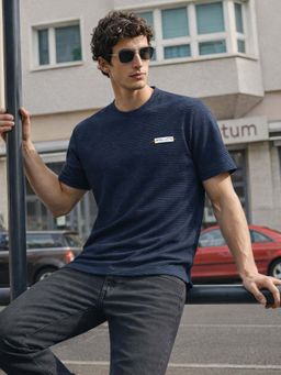 The Indian Garage Co - Blue Men Relaxed Fit Solid Crew Neck Half Sleeves T-Shirt