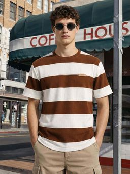 The Indian Garage Co - Brown Men Relaxed Fit Colorblock Crew Neck Half Sleeves T-Shirt