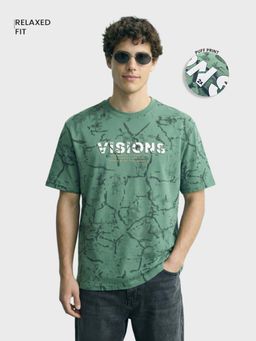 The Indian Garage Co - Green Men Relaxed Fit Printed Crew Neck Half Sleeves T-Shirt