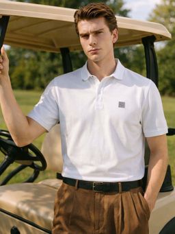 The Indian Garage Co - White Men Regular Fit Solid Half Sleeves Polo T-Shirt