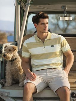 The Indian Garage Co - Green Men Regular Fit Striped Half Sleeves Polo T-Shirt