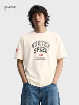 The Indian Garage Co - Cream Men Relaxed Fit Printed Crew Neck Half Sleeves T-Shirt