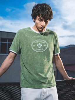 The Indian Garage Co - Green Men Regular Fit Graphic Printed Crew Neck Half Sleeves T-Shirt