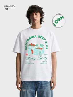 The Indian Garage Co - White Men Relaxed Fit Graphic Printed Crew Neck Half Sleeves T-Shirt