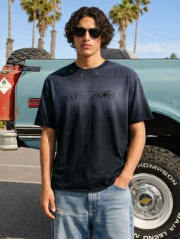 The Indian Garage Co - Black Men Relaxed Fit Distressed Crew Neck Half Sleeves T-Shirt