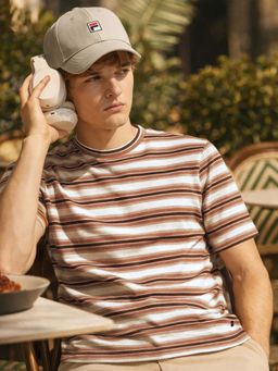 The Indian Garage Co - Brown Men Relaxed Fit Striped Crew Neck Half Sleeves T-Shirt